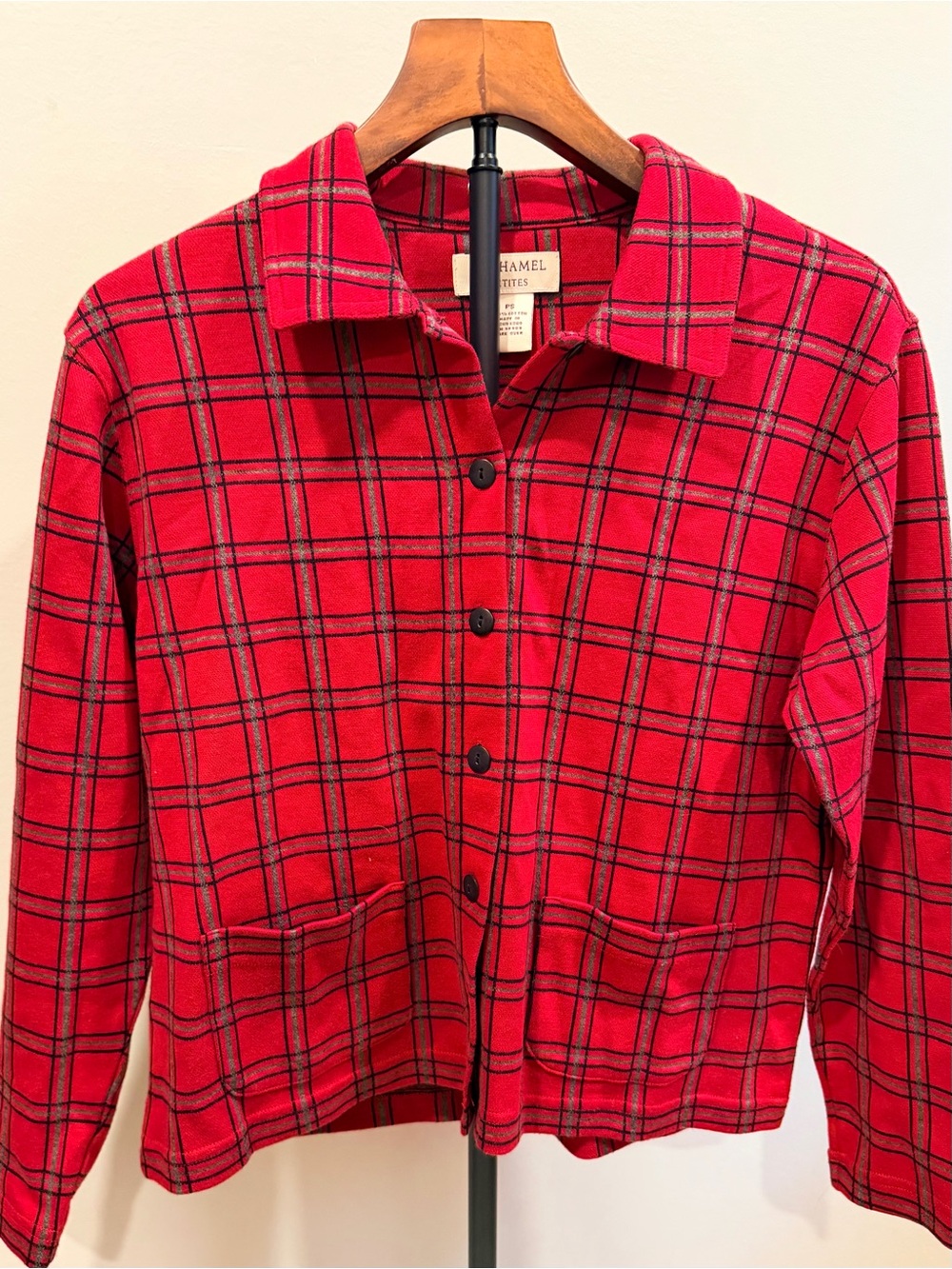 Vintage Red Plaid Button Up Top Womens SP 100% Cotton 90s